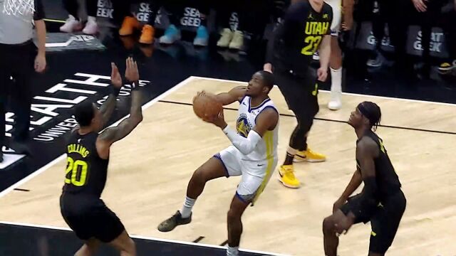 【2024年02月13日 勇士vs爵士集锦】本场最佳镜头！库明加冲天战斧隔扣惨遭科林斯残暴血帽