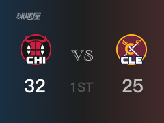 NBA常规赛 ：首节数据，公牛以34-25领先骑士，怀特9分3篮板