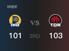 三节比分，猛龙103-101领先步行者，巴雷特23分