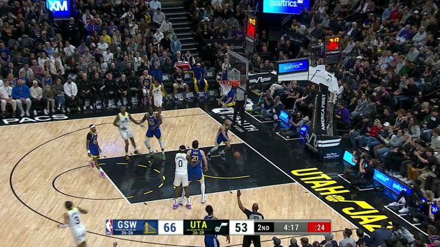 【2024年02月16日 勇士vs爵士集锦】挽狂澜于既倒！追分时刻爵士抢断反击 乔治毫不手软冷血三分打停对手