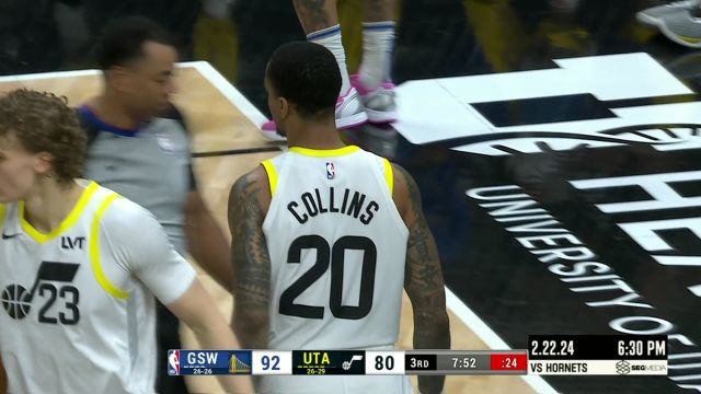 【2024年02月16日 勇士vs爵士集锦】“绿说体育”有话题了！追梦篮下连续假动作 倚着防守打成强硬2+1