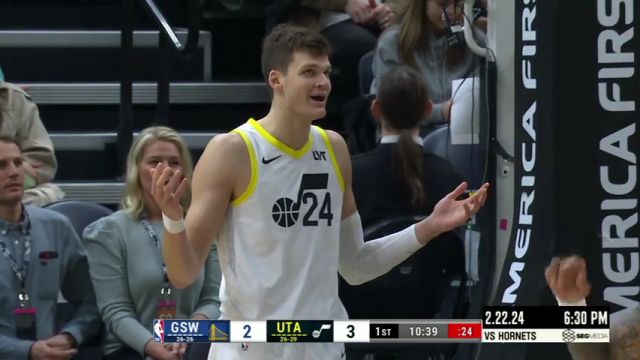 【2024年02月16日】NBA常规赛：勇士vs爵士第1节英文原声录像回放