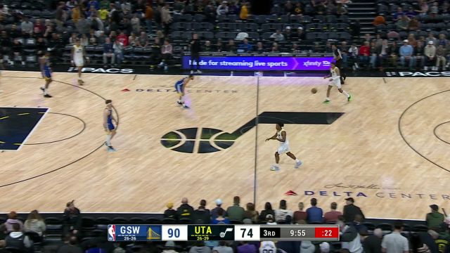 【2024年02月16日 勇士vs爵士集锦】传得巧扣得炸！库里转换反击送出超远传球 库明加乘风而起上演炸裂空接