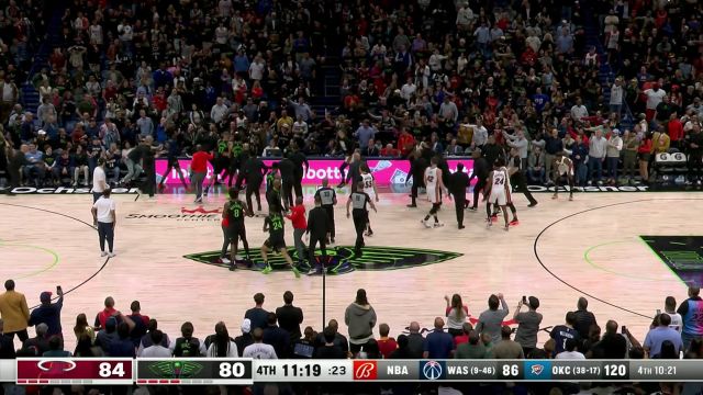 【2024年02月24日 热火vs鹈鹕集锦】现场冲突不断！马绍尔为锡安出头与巴特勒并且有掐脖动作