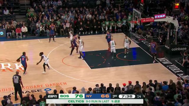 【2024年02月25日 凯尔特人vs尼克斯集锦】以小搏大就等于是军训 布伦森戏耍波尔津吉斯中投出手打成2+1