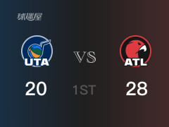 NBA常规赛：首节战罢，老鹰以28- 20领先爵士，亨特7分2篮板