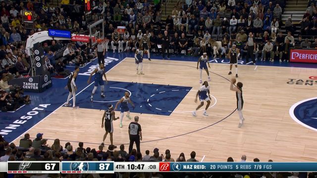 【2024年02月28日 马刺vs森林狼集锦】毫无征兆的突施冷箭 奥斯曼接球就投三分穿针