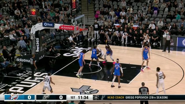 【2024年03月01日 雷霆vs马刺集锦】我命由我不由天！瓦塞尔开局积极自抛自扣拿下一血