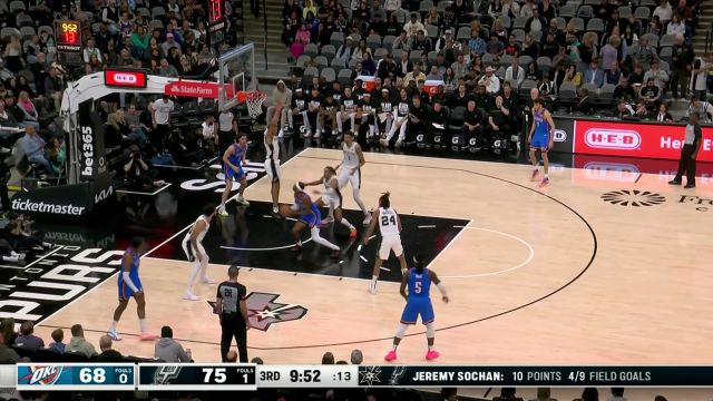 【2024年03月01日 雷霆vs马刺集锦】扛着大旗往里冲！亚历山大动静结合点飞防守上篮打成2+1