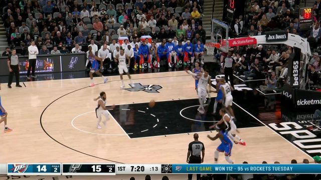 【2024年03月01日 雷霆vs马刺集锦】当我是空气？文班亚马舒展长臂一掌扇懵亚历山大