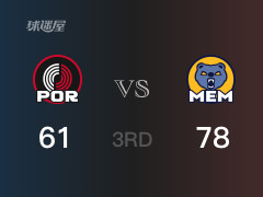 NBA常规赛：三节战罢，灰熊以78- 61领先开拓者，阿尔达玛18分8篮板2助攻