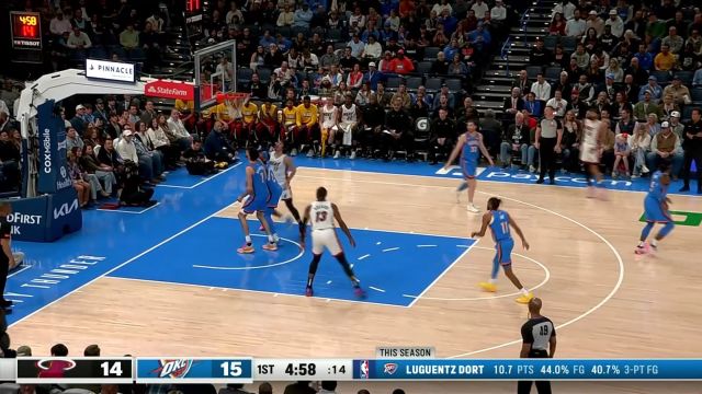 【2024年03月09日 热火vs雷霆集锦】背打进攻无惧防守 小海梅哈克斯顶着亚历山大转身抛投展现天赋