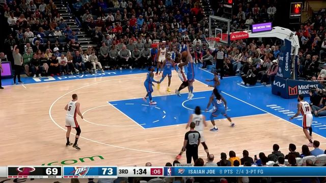 【2024年03月09日 热火vs雷霆集锦】扛着大旗往里冲 巴特勒顶着防守杀向禁区强势取分