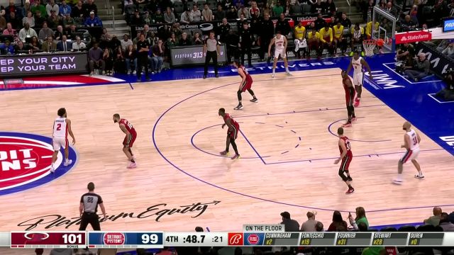 【2024年03月18日 热火vs活塞集锦】关键时刻挺身而出！坎宁安强突篮下无视马丁防守上篮打进追平比分