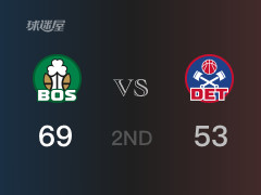 半场战罢，凯尔特人69-53领先活塞