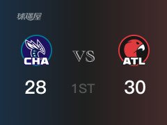 首节比分，老鹰30-28领先黄蜂，博格丹7分