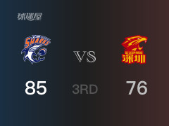 CBA常规赛：三节数据，上海以85-76领先深圳，培根21分3篮板2助攻
