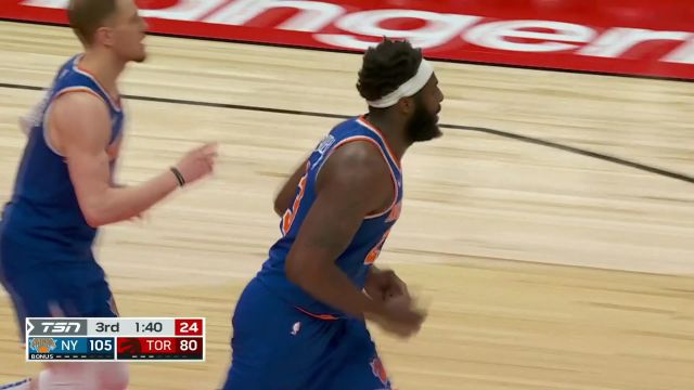 【2024年03月28日 尼克斯vs猛龙集锦】等着听个脆生就行 米切尔罗宾逊篮下接球暴扣得手