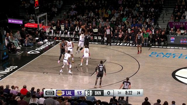 【2024年04月01日 湖人vs篮网集锦】长传连线贯穿全场 詹姆斯后场助攻浓眉快攻打进