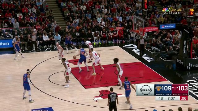 【2024年04月10日 尼克斯vs公牛集锦】哈尔滕施泰因化身中转轴 分别助攻阿奴诺比与布伦森连得5分