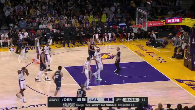 【2024年04月28日】NBA季后赛：掘金vs湖人第3节英文原声录像回放