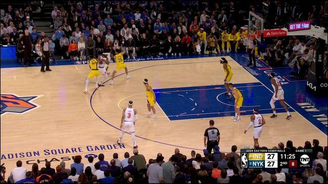 【2024年05月07日 步行者vs尼克斯集锦】这球遮天蔽日毫无机会！以赛亚-杰克逊篮下一夫当关排球大帽阿奴诺比