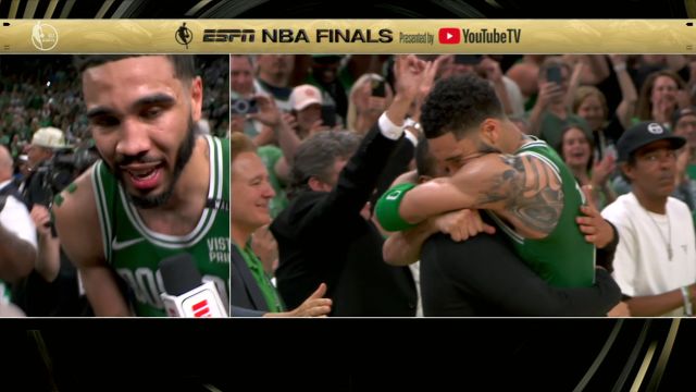 【2024年06月18日 独行侠vs凯尔特人集锦】赛后采访塔图姆：在非常伟大得时刻和家人队友一起度过非常兴奋 这一年里一直为总冠军的目标奋斗