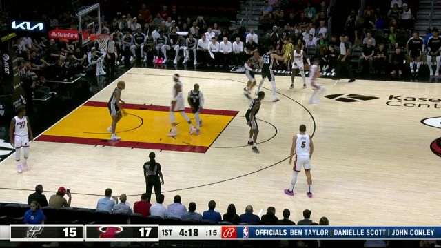 【2024年10月16日 马刺vs热火集锦】招牌后撤步摆脱防守 罗齐尔脚步灵活2+1稳稳收入麾下