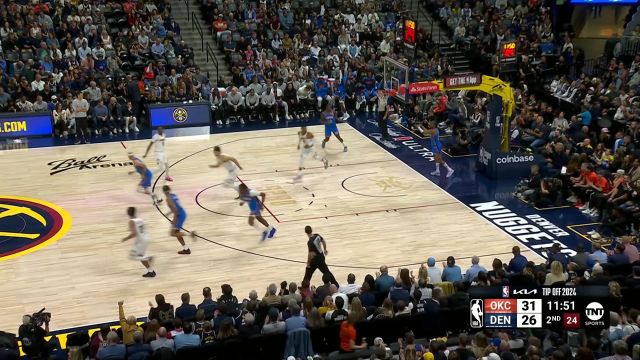 【2024年10月25日 雷霆vs掘金集锦】启动加速抹过对手 威少大步流星突破挑篮拿下一城