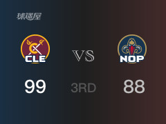 NBA常规赛：三节结束，骑士以99-88领先鹈鹕，阿伦14分8篮板2助攻