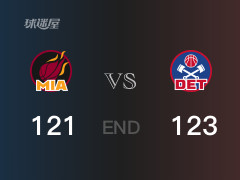 热火vs活塞战报： 活塞123-121击溃热火 比斯利21分希罗40分