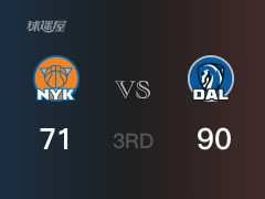 三节比分，独行侠90-71领先尼克斯，马绍尔20分
