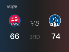 NBA常规赛：三节结束，独行侠以74-66领先快船，马绍尔12分3篮板