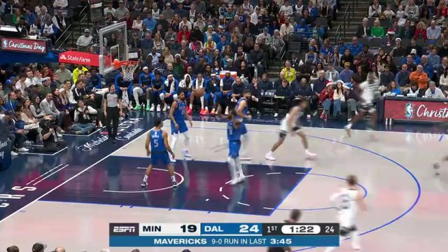 【2024年12月26日】NBA常规赛：森林狼vs独行侠第1节英文原声录像回放