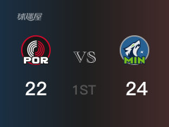 NBA常规赛 ：首节数据，森林狼以24-22领先开拓者，里德7分4篮板
