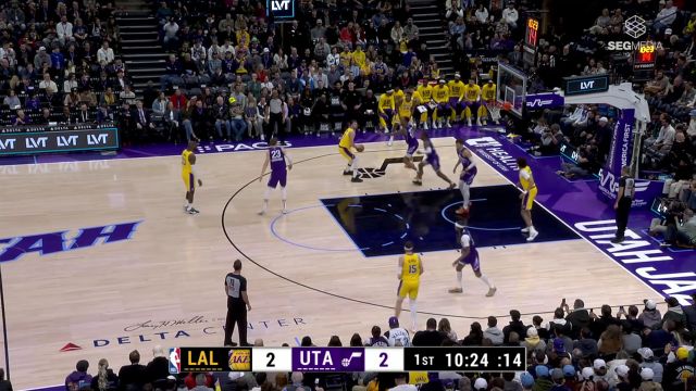 【2025年02月13日 湖人vs爵士集锦】晃得对手晕头转向 东契奇不看人妙传助八村三分穿网