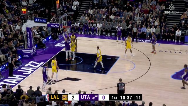 【2025年02月13日 湖人vs爵士集锦】猛虎下山强硬进攻 凯斯勒顶开八村垒禁区双手灌筐