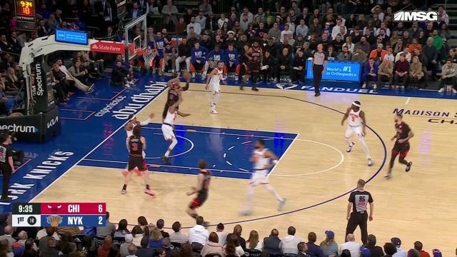 【2025年02月21日 公牛vs尼克斯集锦】唐斯欲突破惨遭吉迪抄截 后者再送妙传助飞武切维奇