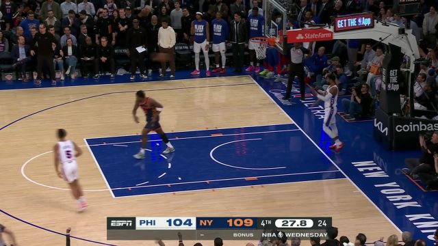 【2025年02月27日 76人vs尼克斯集锦】杀死比赛悬念！布里奇斯边线发球阿奴诺比双手暴扣