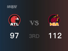 三节比分，热火112-97领先老鹰，希罗21分