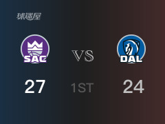 NBA常规赛 ：首节数据，国王以27-24领先独行侠，K-默里8分