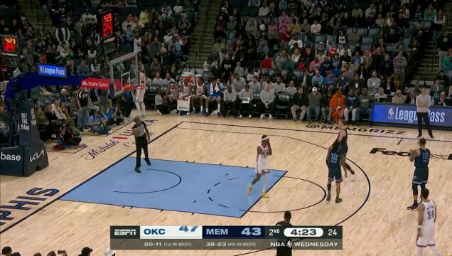 【2025年03月06日】NBA常规赛：雷霆vs灰熊第2节英文原声录像回放