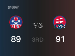 NBA常规赛：三节结束，快船以91-89领先活塞，哈登36分4篮板5助攻