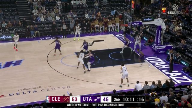 【2025年03月24日 骑士vs爵士集锦】别以为稳了！阿伦顺下强攻惨遭身后凯斯勒巨掌扇飞