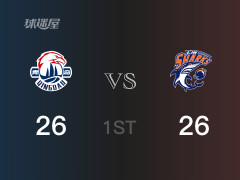 CBA常规赛：首节结束，青岛以26-26战平上海，鲍威尔7分2篮板