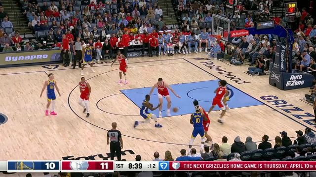 【2025年04月02日 勇士vs灰熊集锦】库里首节19分火力全开 8投7中五记三分箭箭穿心