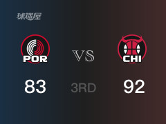 NBA常规赛：公牛以92-83领先开拓者，结束三节