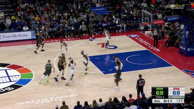 【2025年04月06日 森林狼vs76人集锦】抓住失误推反击 格雷姆斯反击一条龙空中漫步滑翔劈扣