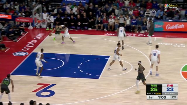 【2025年04月06日 森林狼vs76人集锦】一步就过掉防守 迪文琴佐回头望月反手上篮稳稳命中