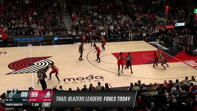 【2025年04月07日 马刺vs开拓者集锦】犯规也可拦不住！卡斯尔底线突破拔地而起 强硬灌筐哨响球进